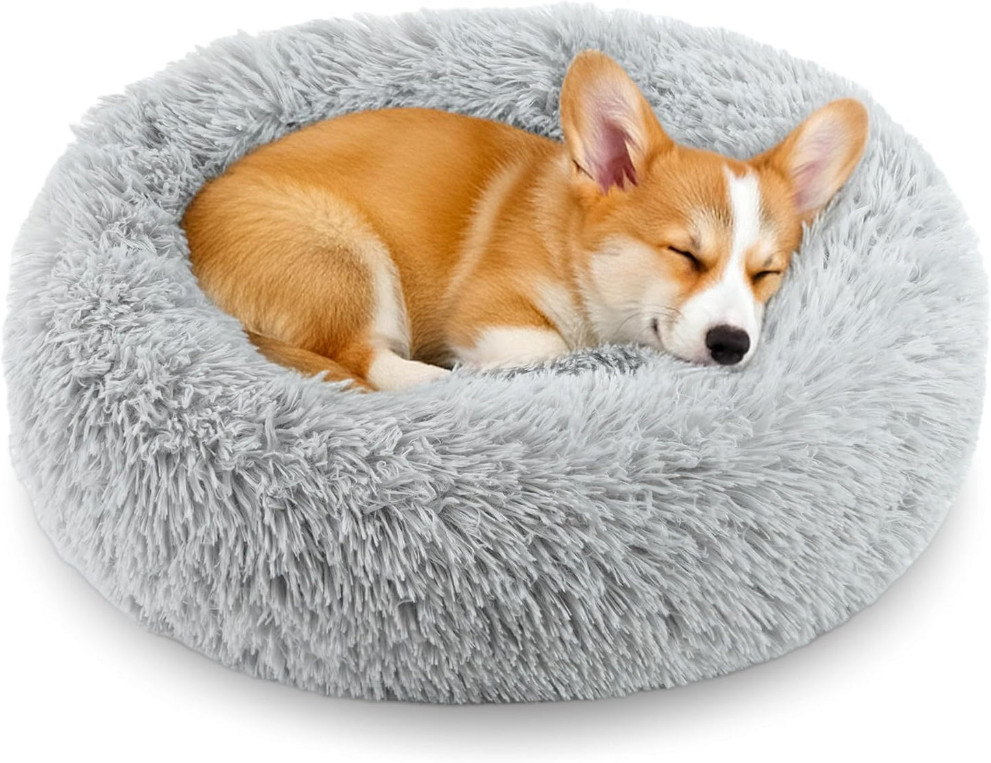 Calming Anti-Anxiety Donut Dog & Cat Bed | Round Fluffy Washable Pet Cushion