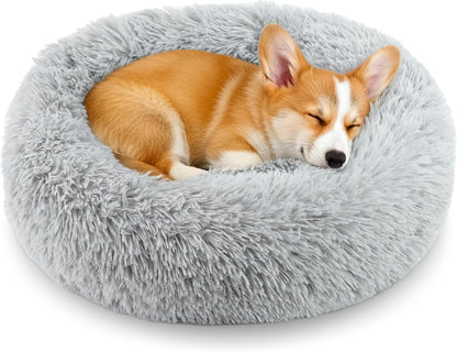 Calming Anti-Anxiety Donut Dog & Cat Bed | Round Fluffy Washable Pet Cushion
