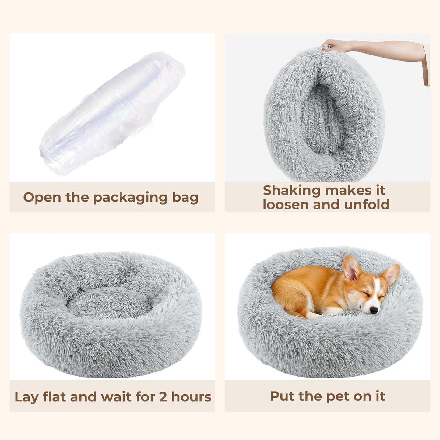 Calming Anti-Anxiety Donut Dog & Cat Bed | Round Fluffy Washable Pet Cushion