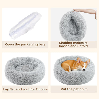 Calming Anti-Anxiety Donut Dog & Cat Bed | Round Fluffy Washable Pet Cushion